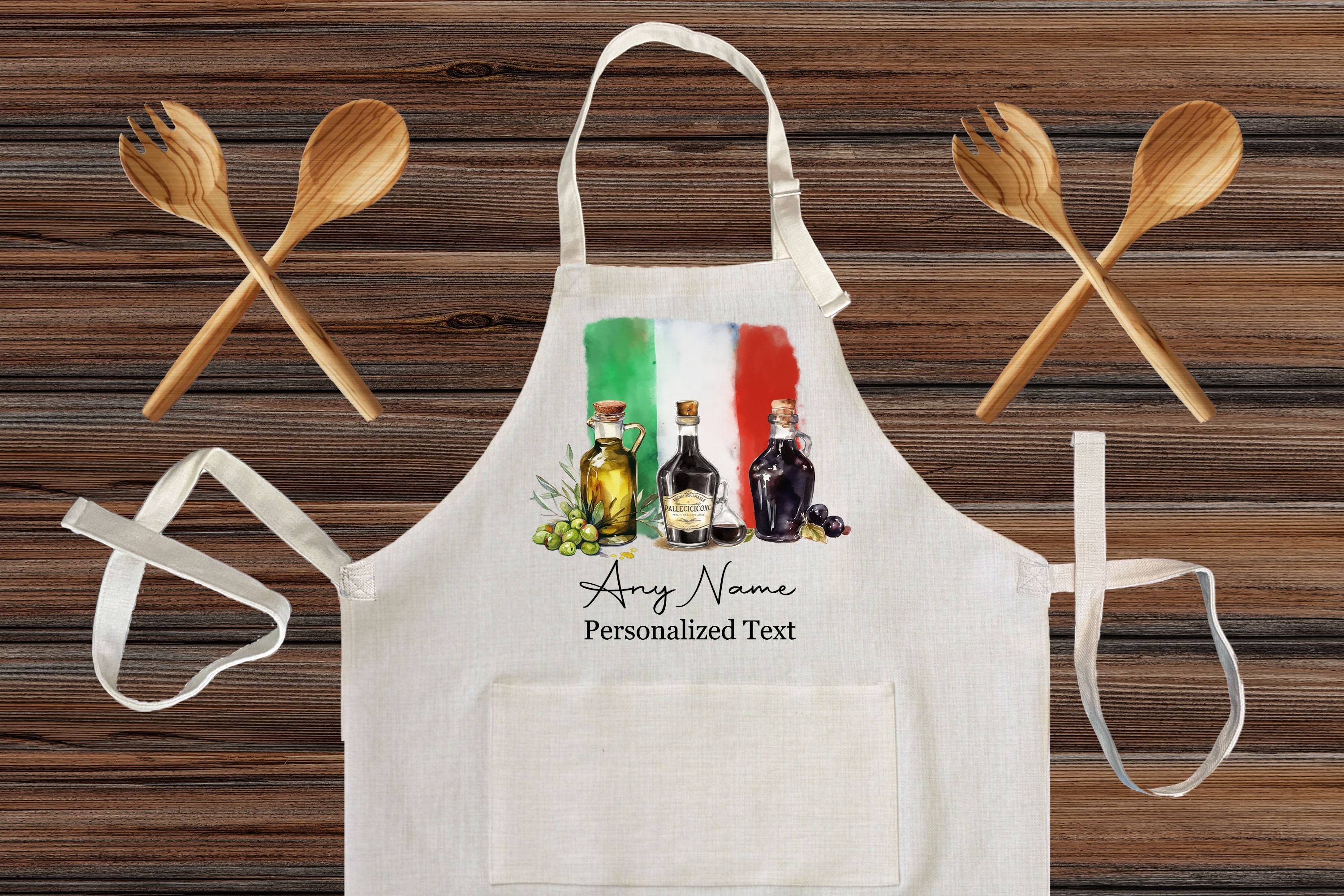 Personalized Italian Cooking Linen Kitchen Apron, customized cooking apron for kids and Adults, Custom Italian Cooking with Oils design gift