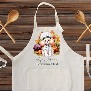Personalized Poodle Dog Linen Kitchen Apron, Customized cooking Chef apron for kids and Adults, Custom Cooking with your pet dog gift
