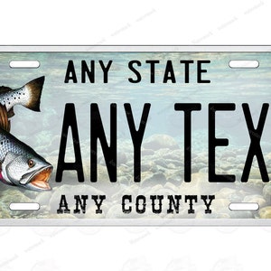 Trout Fishing Riverbed Design Any Text Novelty Personalized License Plate Tag for Bicycle ATV Bike Kids Ride toy Man Cave Wall Signage Gift