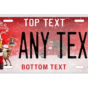 Merry Christmas Santa Reindeer Selfie red & Silver Design Novelty Custom Personalized License Plate Any Text Tag for Bike ATV Wall Signage