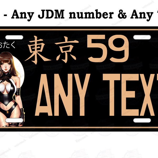 Japanese JDM Custom Anime Hot Girl Moon Personalized License Plate Tag for Bicycle ATV Motorcycle Bike Moped Man Cave Wall Magnet Key chain