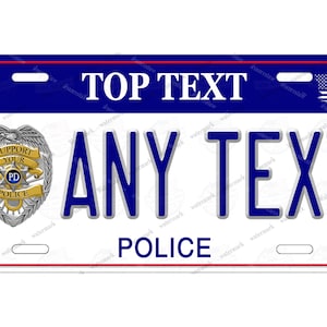 Police Design Any Text Novelty Personalized License Plate Tag for Bicycle ATV Golf Cart Kids ride toy Man Cave Wall Signage motorcycle auto