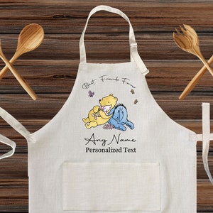 Personalized Winnie the Pooh Best Friends forever Linen Kitchen Apron, customized cooking apron for kids and Adults, Custom BFF design gift