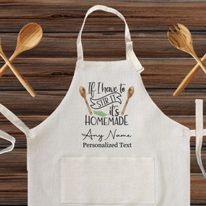Customized Linen Kitchen Apron, Personalized cooking apron for kids and Adults, If I have to stir it it&#39;s homemade design gift
