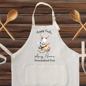 Personalized Easter Cooking Linen Kitchen Apron, customized cooking apron for kids and Adults, Custom Bunny Cooking design family gift