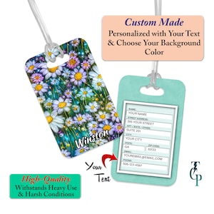 Beautiful White Flower Daisy Art - Personalized Baggage Tag - Backpack Tag - Suitcase ID - Custom Gift for Luggage, Duffle bag or sports bag