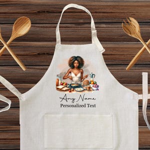 Personalized Black Woman Cooking Linen Kitchen Apron, Customized cooking apron for Adults or Kids, Custom home warming gift for her