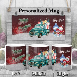 Personalized Christmas Coffee Mug - Customized Classic Old Time Pick Up truck Snowman - 11 oz Custom Ceramic Mug - Unique Mug Christmas Gift