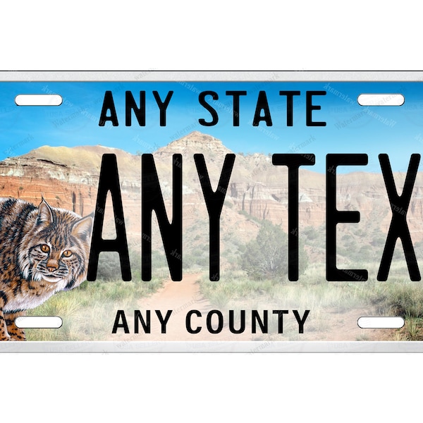 Wild Bobcat desert landscape Design Any Text Novelty Personalized License Plate Tag for Bicycle ATV Bike Kids Ride Man Cave Wall Signage