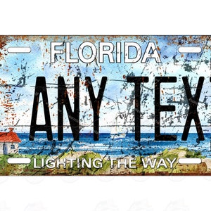 Aged FLORIDA Light House License Plate Vintage Retro Rustic Metal License Plate Personalized Custom Made Auto Tag for ATV Bicycle Wall Art
