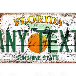 Aged FLORIDA Orange License Plate Vintage Retro Rustic Metal License Plate Personalized Custom Made Auto Tag for ATV Bicycle Wall Art bike