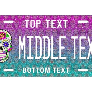 Calavera Sugar Skull Day of the Dead Halloween Novelty Personalized License Plate Tag for Bicycle ATV Bike Kids Ride toy Man Cave Wall Gift