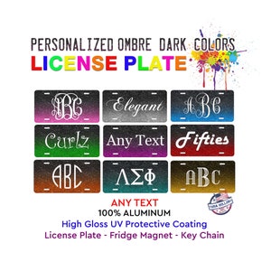Custom DARK OMBRE Monogram Design Novelty Personalized License Plate Tag for Bicycle ATV Bike Big Wheels Man Cave Wall Sign Magnet Key Chain