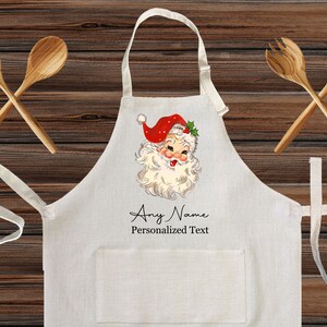 Personalized Santa Claus Linen Kitchen Apron, Vintage Holiday Customized cooking high quality apron for adult and kids, Christmas Gift