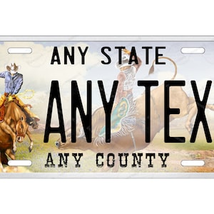 Custom Western Rodeo Cowboy Design Any Text Design Novelty Personalized License Plate Tag for Bicycle ATV kids Bike Man Cave Wall Signage