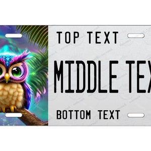Colorful Cute Owl on Tree Metal Personalized License Plate Tag for Bicycle ATV Bike Man Cave Wall Signage prop Minibike custom made gift