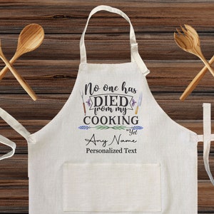Personalized Linen Kitchen Apron, No One has Died from my cooking yet, Personalized cooking apron for kids and Adults, home warming gift