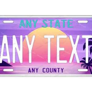 Custom Purple sunset Beach Any Text Design Novelty Personalized License Plate Tag for Bicycle ATV Bike Kids ride toy Man Cave Wall Signage