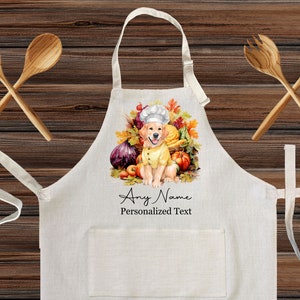 Personalized Golden Retriever Linen Kitchen Apron, Customized cooking Chef apron for kids and Adults, Custom Cooking with your pet dog gift