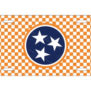 Tennesse License Plate Tag Orange Checkerboard TN State Flag Tri Stars Personalized for Bicycle ATV Bike Kids ride toy Man Cave Wall Signage