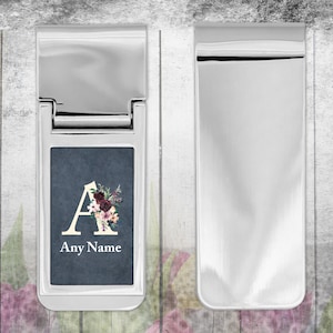 Money Clip with personalized Classy Wine Peach Rose Bouquet Floral Initial Monogram - Unique Custom Gift