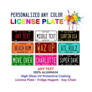 Personalized License Plate Tag Any Color Any Text Design Custom Novelty Tag for Bicycle ATV kids Bike Man Cave Wall Sign Magnet Key Chain