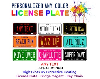 Custom Any Color Any Text Design Novelty Personalized License Plate Tag for Bicycle ATV Bike Big Wheels Man Cave Wall Sign Magnet Key Chain