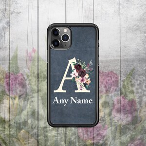 Personalized Phone Case Cover - Classy Wine Peach Rose Bouquet Floral Initial Monogram - for iPhone Samsung Google LG - Unique Custom Gift