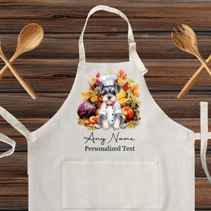 Customized Miniature Schnauzer Linen Kitchen Apron, Customized cooking Chef apron for kids and Adults, Custom Cooking w your pet dog gift