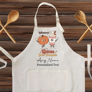 Customized Linen Kitchen Apron with pocket, Personalized cooking apron for kids and Adults, Fall Autumn Whatever Spices Your Pumpkin gift