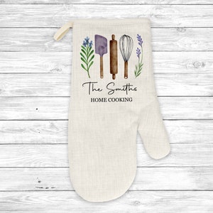 Personlig ugnsvante i linne, köksbakdekor, personlig familjegåva