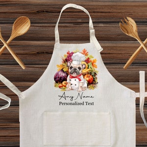 Personalized French Bulldog Linen Kitchen Apron with pocket, custom cooking apron for kids and Adults, Cooking with your pet gift