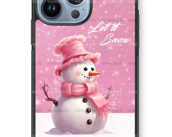 Personalized Pink Snowman Let it Snow phone case cover fits iPhone Samsung Google Pixel, Custom mobile cell Phone Defender case gift