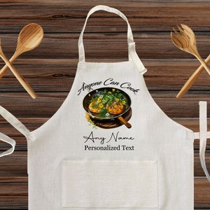 Personalized Cooking Linen Kitchen Apron, Anyone Can Cook Customized cooking high quality apron for adult, gift for new chef, Funny gift