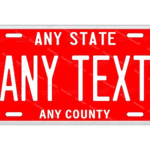 Personalized Red White license plate tag custom Any Text Design Novelty  for auto Bicycle ATV Bike Kids ride toy Man Cave Wall Art gift
