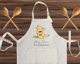 Personalized Winnie the Pool Classic Linen Kitchen Apron, Vintage Holiday Customized cooking high quality apron for adult and kids, Gift