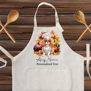 Customized Linen Kitchen Apron, Personalized Cavalier King Charles Spaniel Chief cooking apron for kids and Adults, Custom Cooking gift