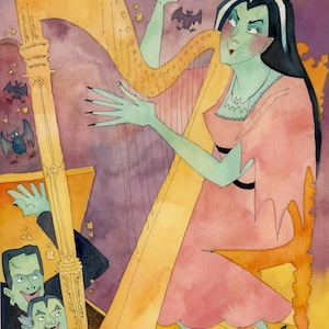 Lily Playing the Harp Digital Print