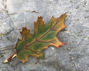 Leather oak leaf hair barrette