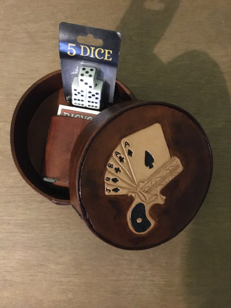 Leather card and dice box Etsy