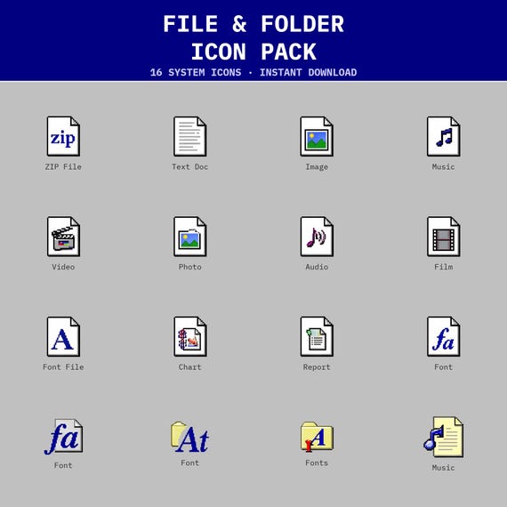 Windows 95 File Folder Icons | Retro PNG Pack (Digital Download)