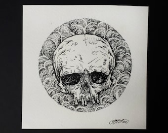 Original illustration "Skull"- nib and ink drawing on watercolor paper