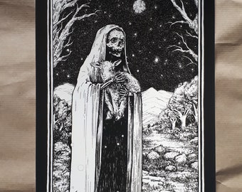 Artprint - Goatlord / A4 or A5 Fineart Print - baphomet - skeleton - moon - occult