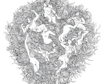 Artprint - 42 x 29.7 cm A3 - Aegirs Daughters - light version - viking norse mythology