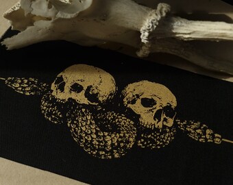 Screen printed Patch - Grave Viper - Gold - skull and snake