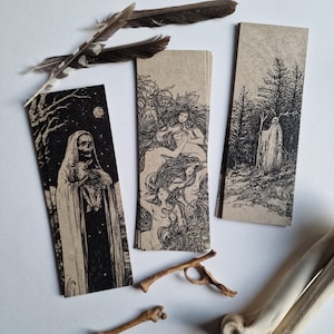 Bookmark Set of 3 different designs - 5,2 x 14,8cm - Dunkelwald + Goatlord + Aegirs Daughters - occult darkart gothic goat grasspaper 300g