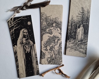 Bookmark Set of 3 different designs - 5,2 x 14,8cm - Dunkelwald + Goatlord + Aegirs Daughters - occult darkart gothic goat grasspaper 300g