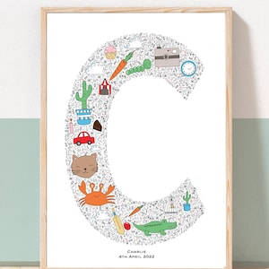 Impresión inicial / Letra C / guardería / impresión del niño / cosas que comienzan con c / personalizada