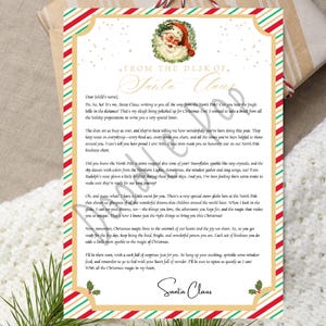 Carta de Papá Noel. Nombre personalizable/edición de texto/descarga digital instantánea/impresión en formato PDF/carta tradicional de Papá Noel/Santa
