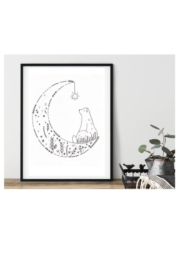 Winter Bear Print/ Monochrome Print/ Black and White Bear Print/ Unframed Print